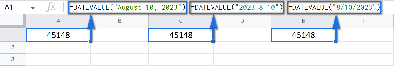 DATEVALUE formulaswith different format returns the same number for the same date.