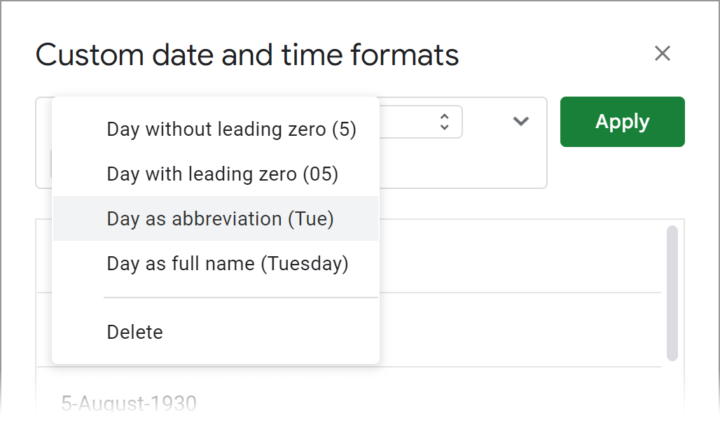Choose how the day should look in your date format.
