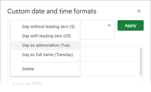 Choose how the day should look in your date format.