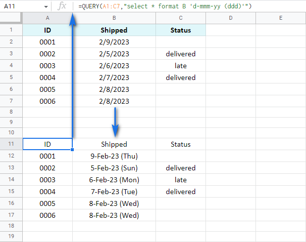 Change date format in Google Sheets with the QUERY function.