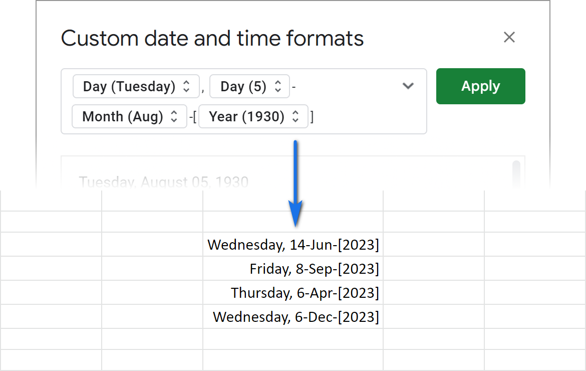 Google Sheets custom date format anew.