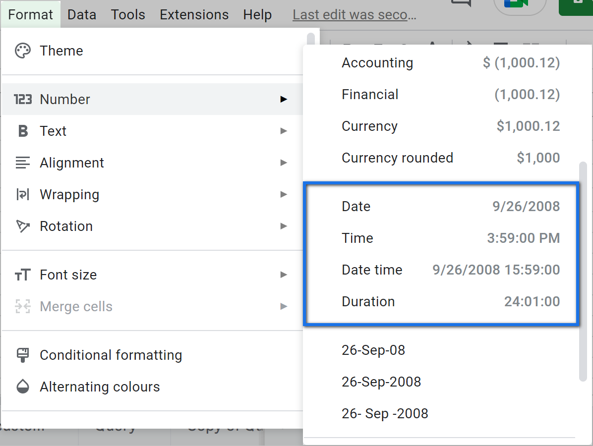How to format date in Google Sheets.