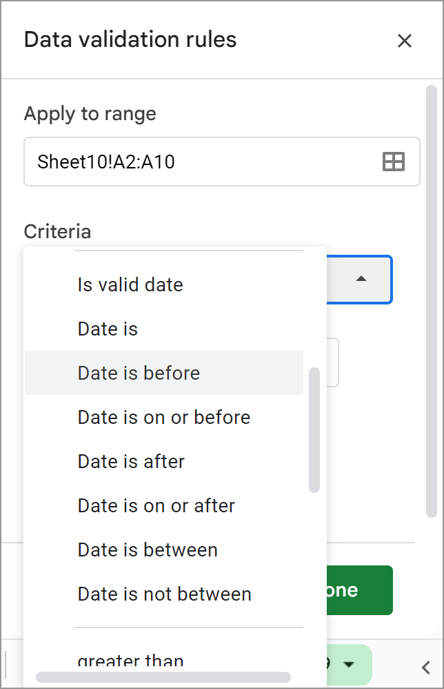 Date in Data validation.