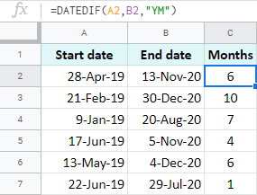 Calculate the number of months between two dates ignoring elapsed years.