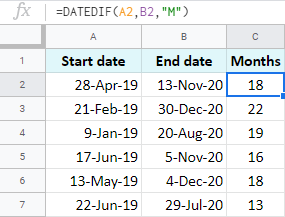 Figure out the number of months between two dates.
