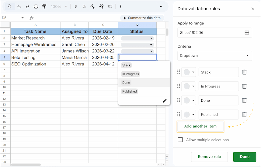 Adding more items to the dropdown list.