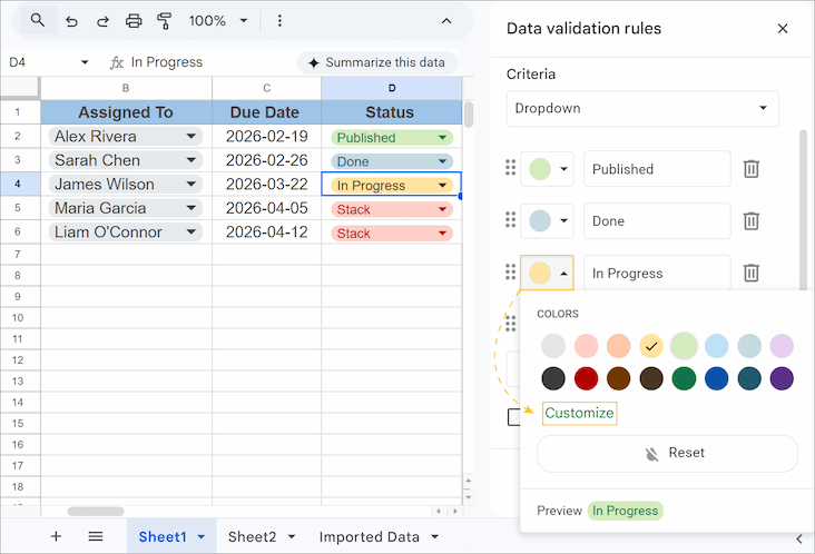 Changing the color of dropdown options in the palette.