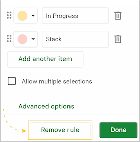 Clicking Remove rule to delete the dropdown.