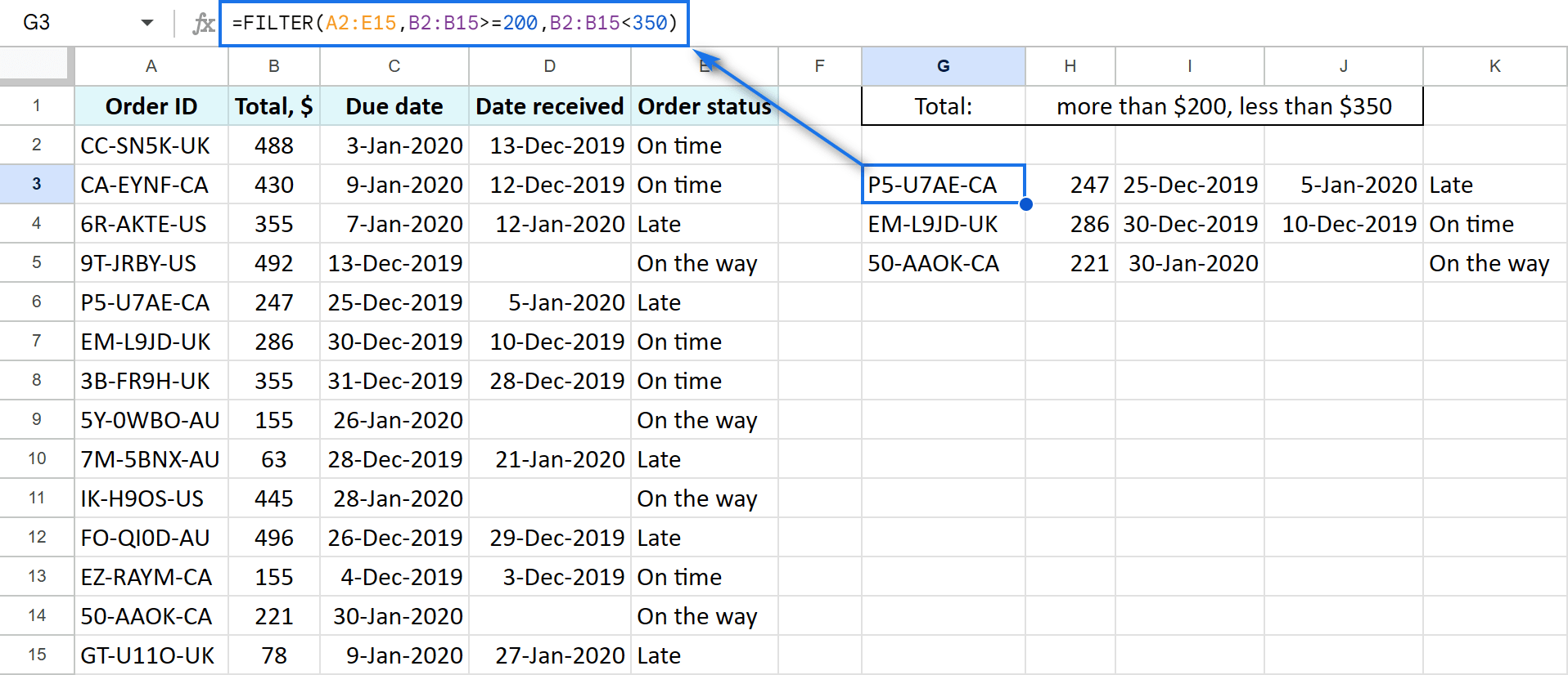 How to filter on Google Sheets with multiple criteria.