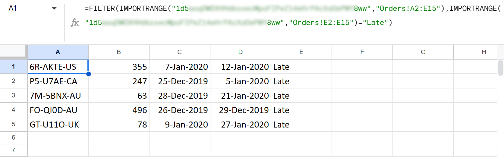 Filtering data from another Google Sheets file by text.