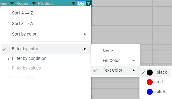 Google Sheets: filter by text color.