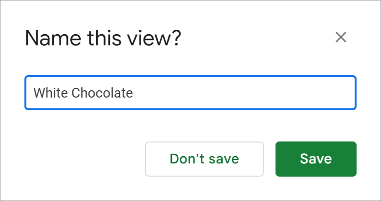 A special pop-up window to enter the name of your future filter view.