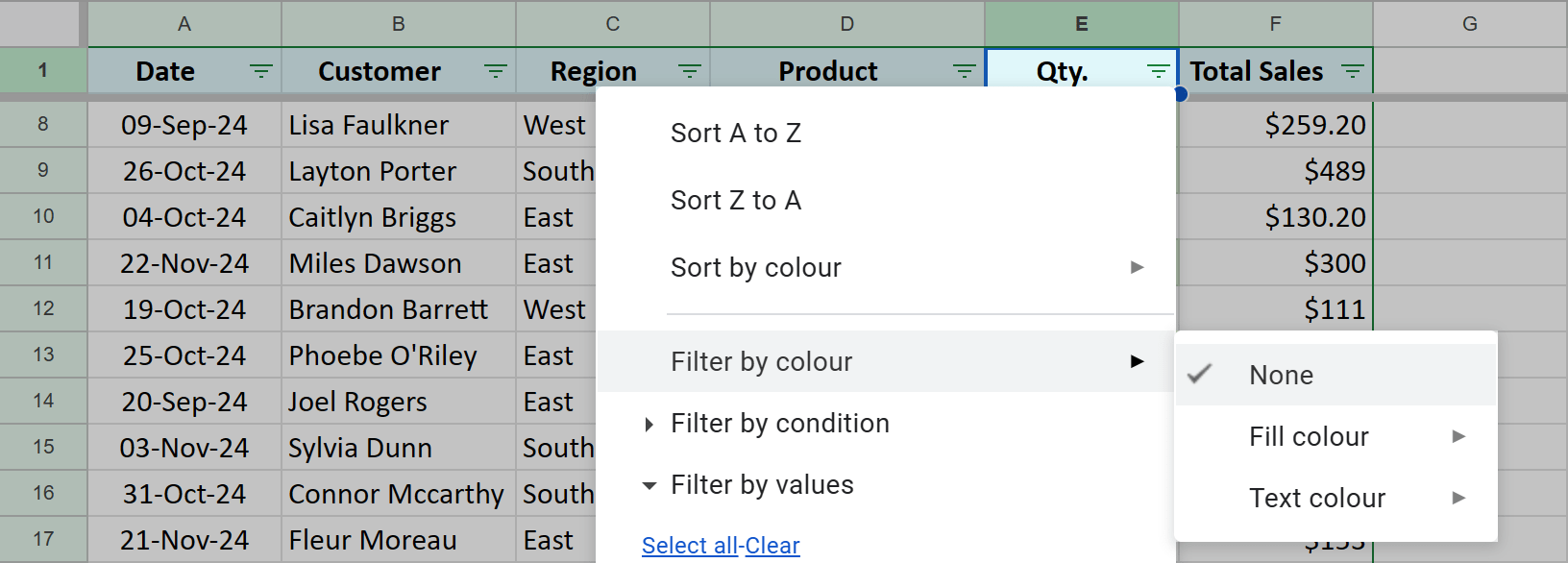 Turn off filtering by color In Google Sheets.