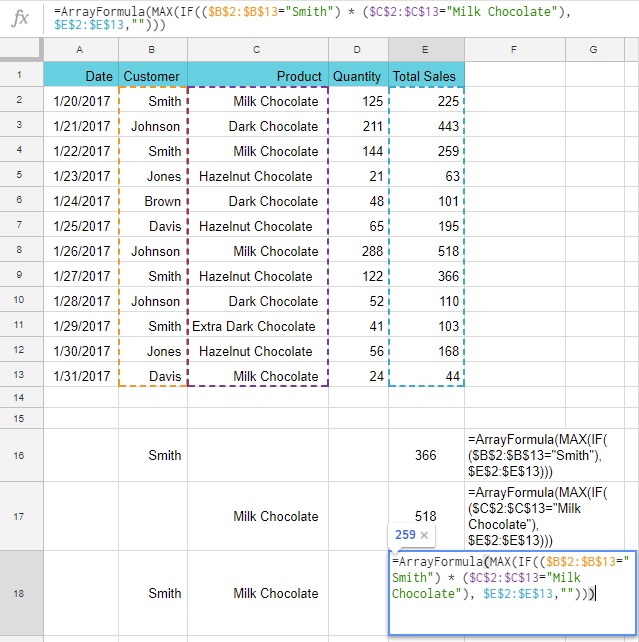 Array Formula Google Sheets 