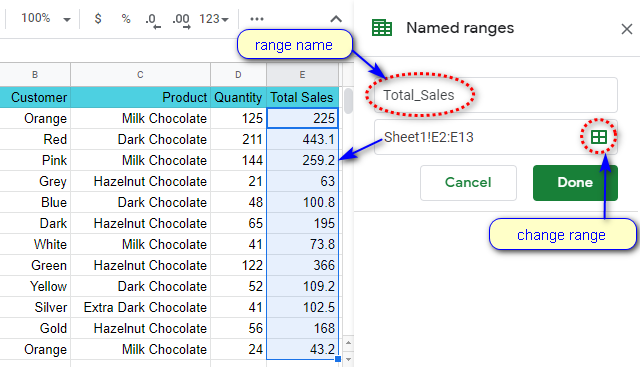 How to name a range in Google Sheets.
