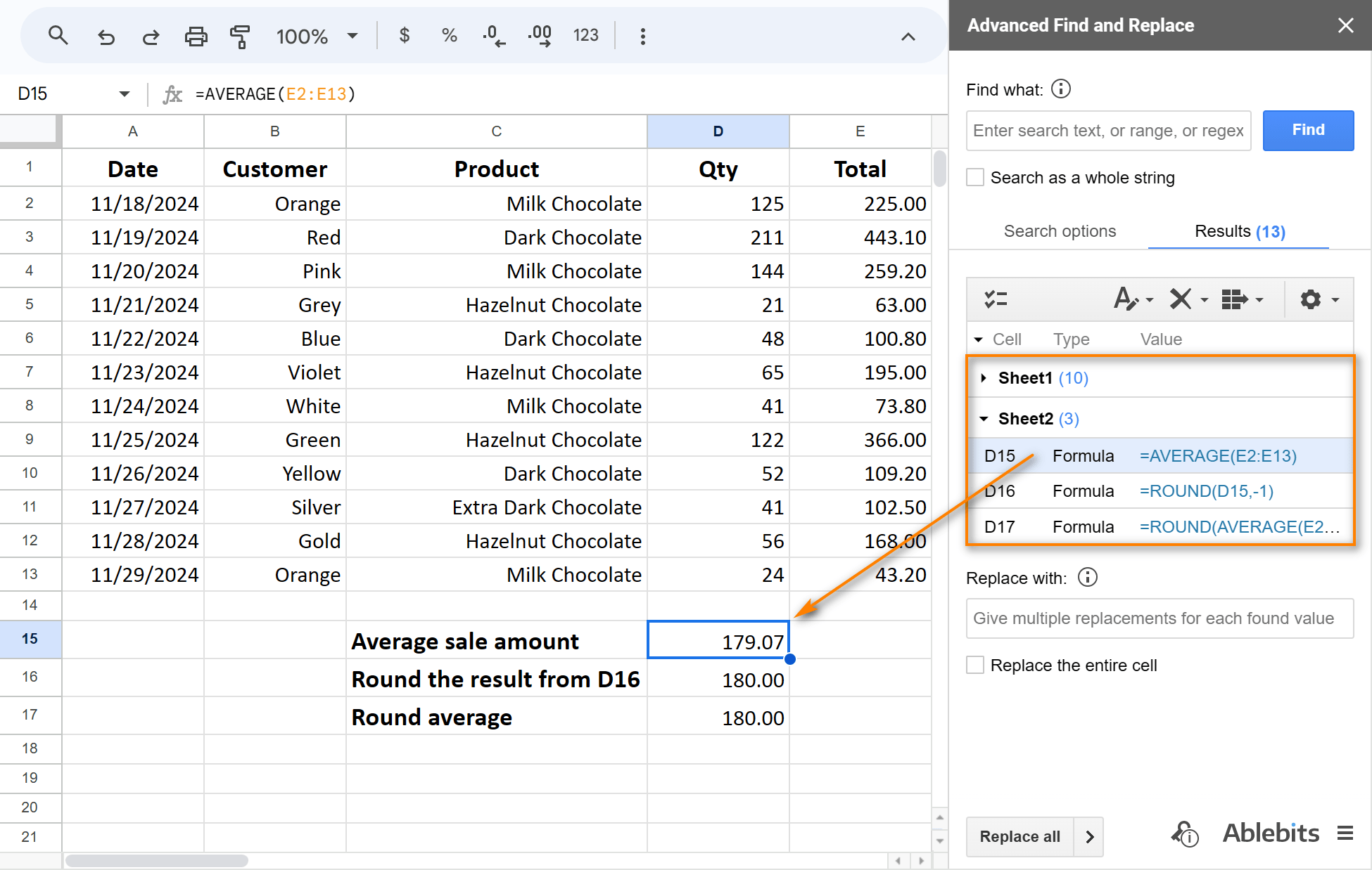 Jump between found results via the add-on tree view.