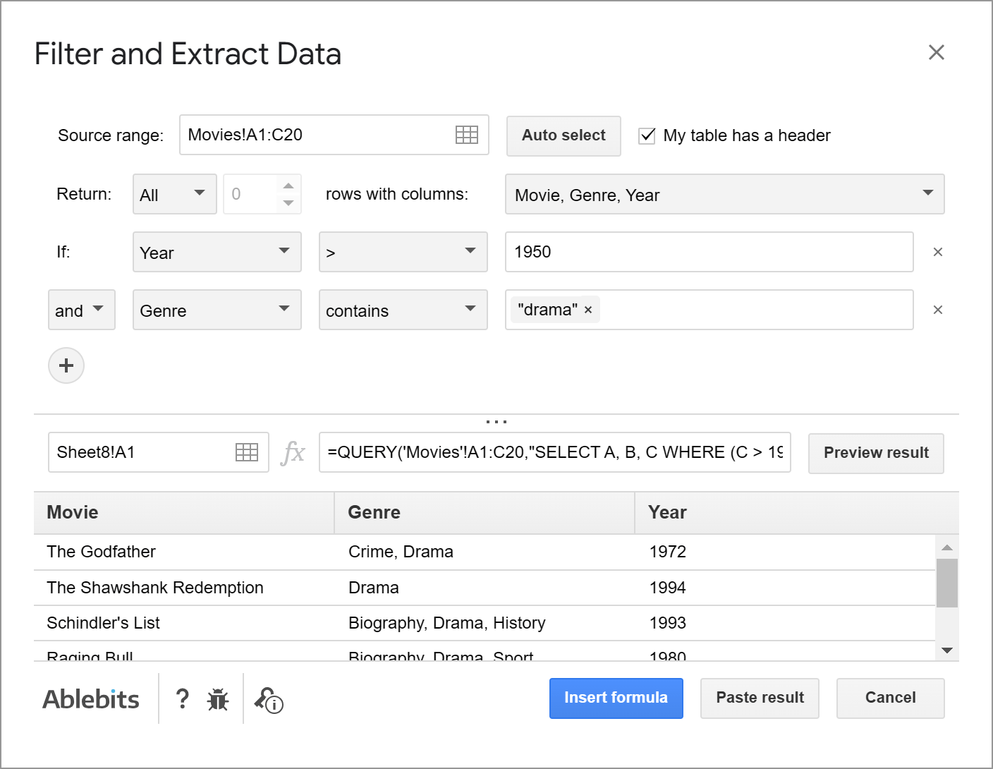 Filter multiple columns by multiple criteria at once with Filter and Extract Data.