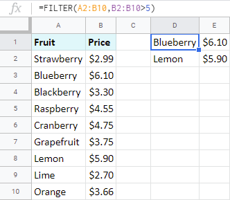Filter data in Google Sheets using the function.