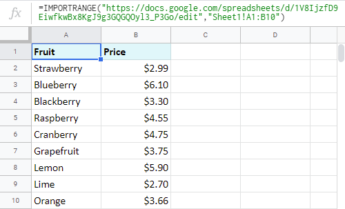 Import range from another Google spreadsheet.