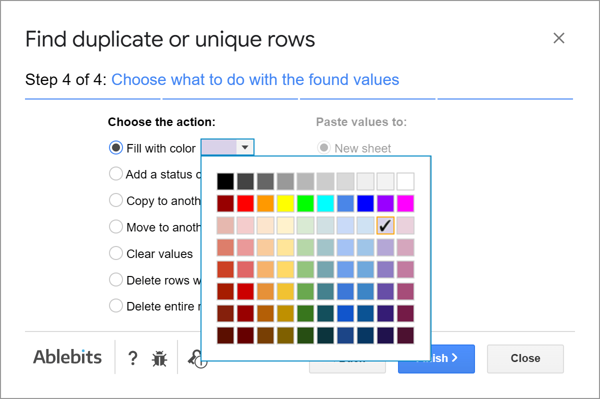 Highlight found duplicates with the selected color.