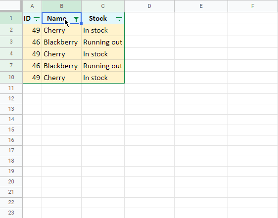 Filter by color and delete duplicate rows from Google Sheets.