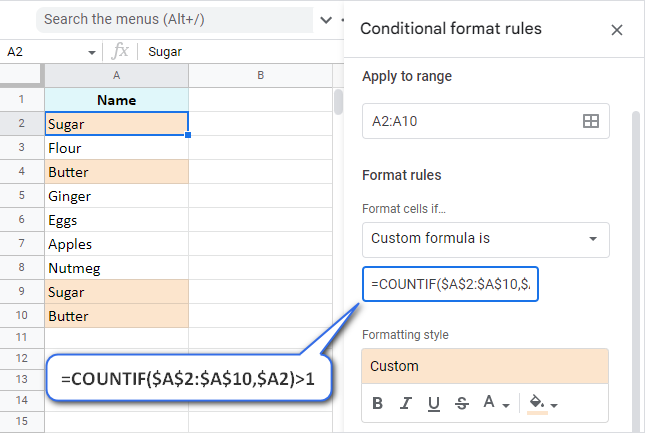 conditional formatting google sheets highlight duplicates