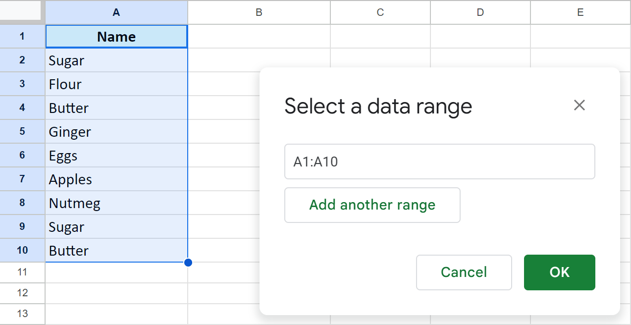 Select a data range for your rules.