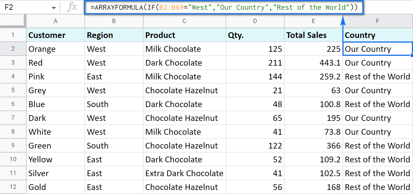 Process entire ranges using IF + ArrayFormula.