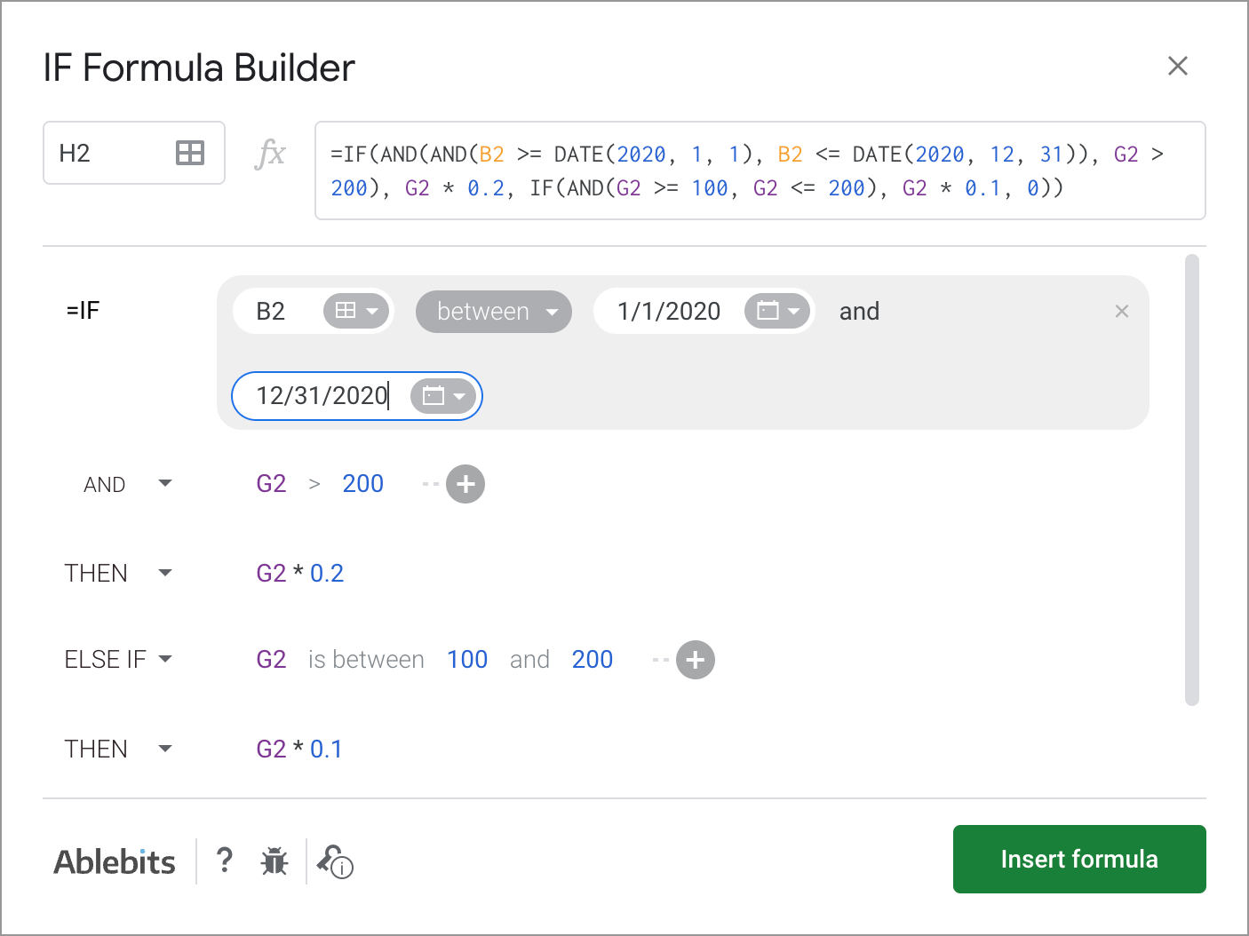 IF Formula Builder add-on for Google Sheets.