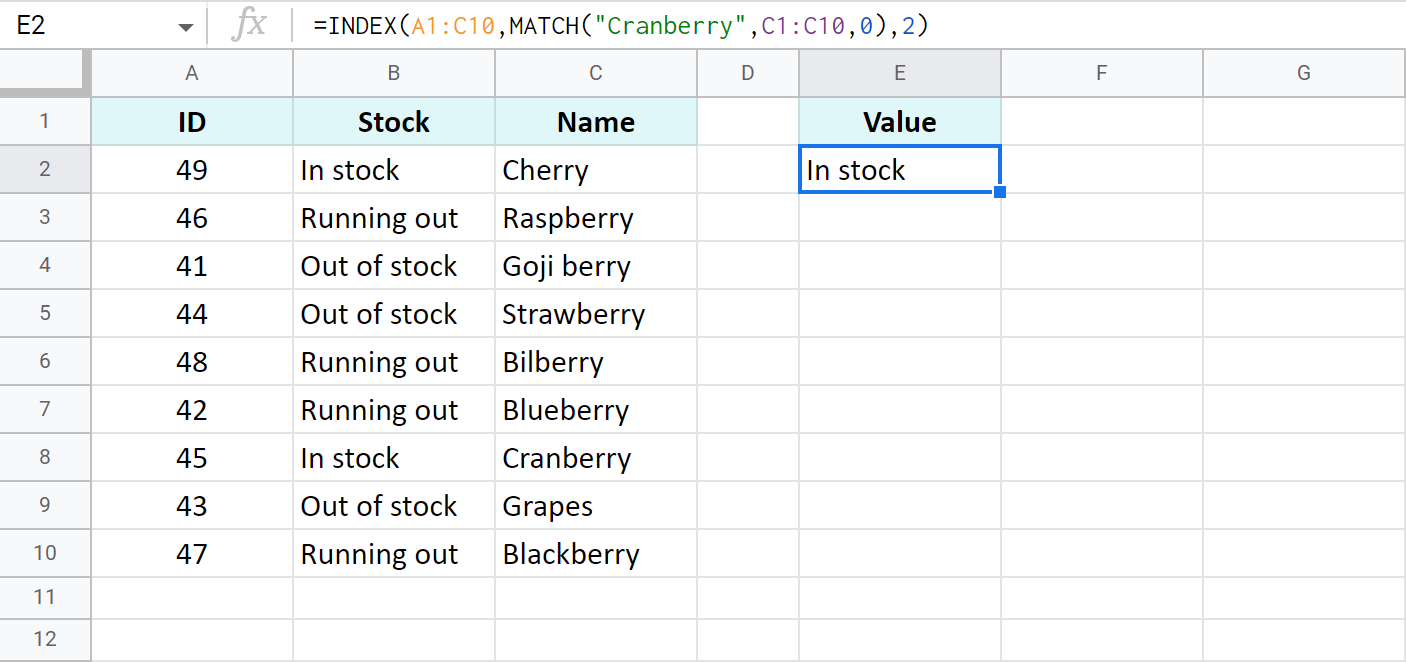 Use Google Sheets INDEX MATCH to look up values.