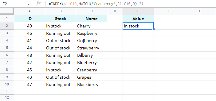Use Google Sheets INDEX MATCH to look up values.