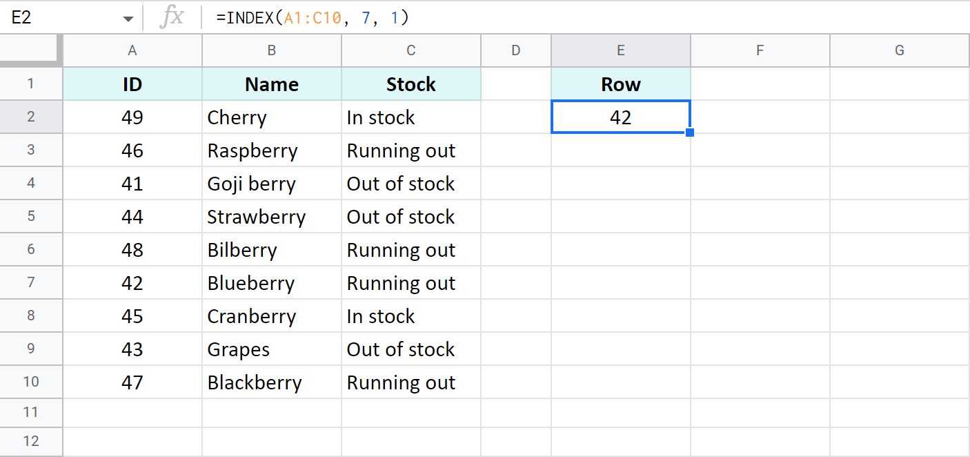 Use INDEX for Google Sheets to fetch a record from a particular cell.