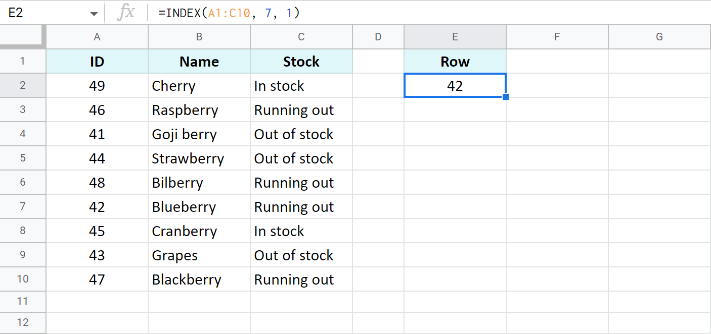 INDEX MATCH in Google Sheets – another way for vertical lookup