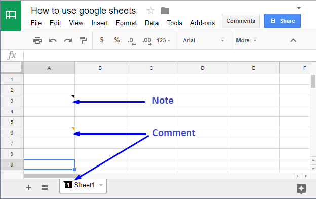Comments and notes in Google Sheets
