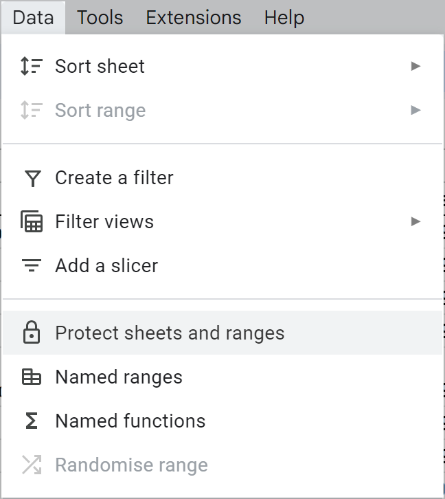 Protect sheets & ranges in the Google Sheets menu.