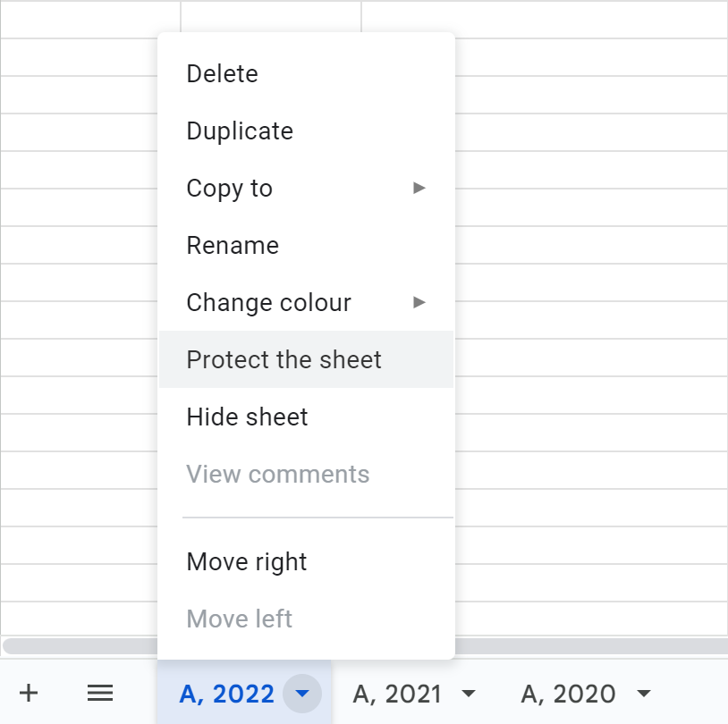 How to lock a Google sheet from its context menu.