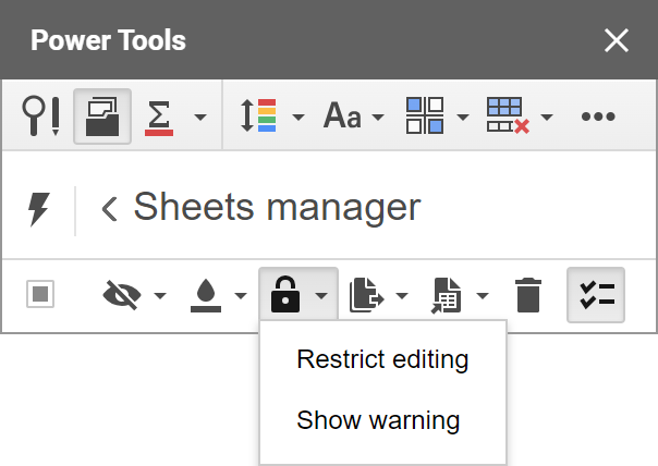2 different ways Sheets Manager offers to lock Google sheets.