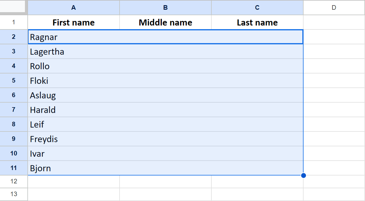 How to combine cells in each row in Google Sheets.