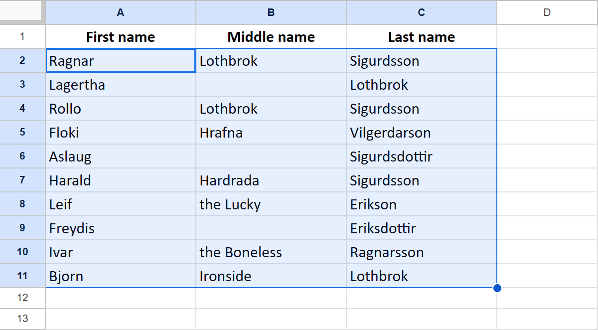 Select cells to combine.