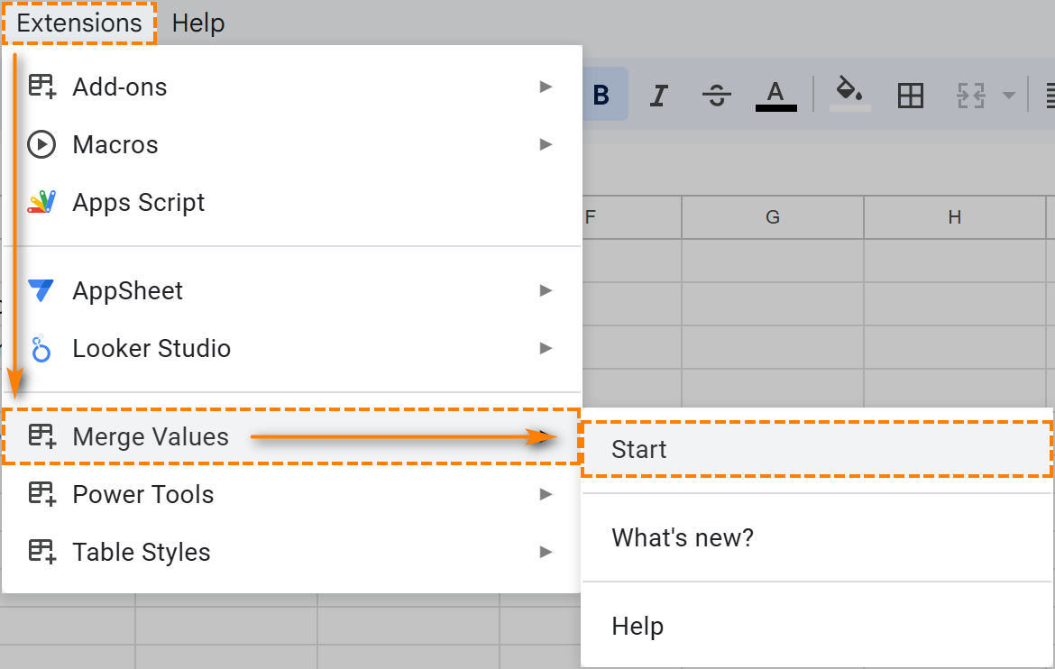 Run Merge Values from the Google Sheets menu.