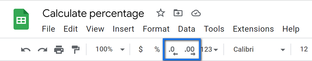 Adjust decimal places for Google Sheets percentage.