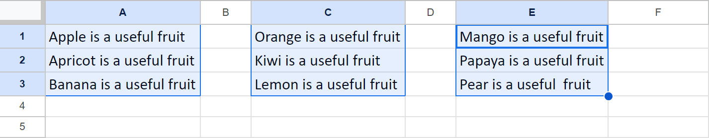 Add text to multiple non-adjacent columns at once.