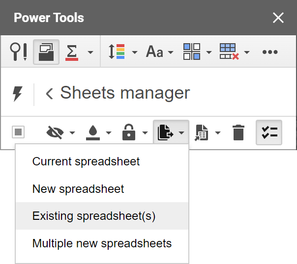 Copy sheets to existing spreadsheets.