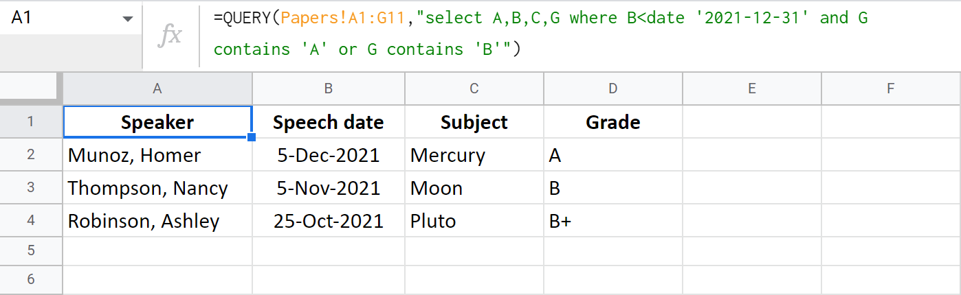 Use AND and OR logic operators in the Google Sheets QUERY When clause.