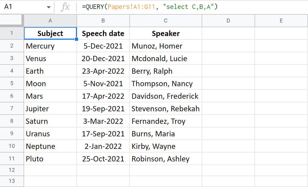 Return certain columns in another order.