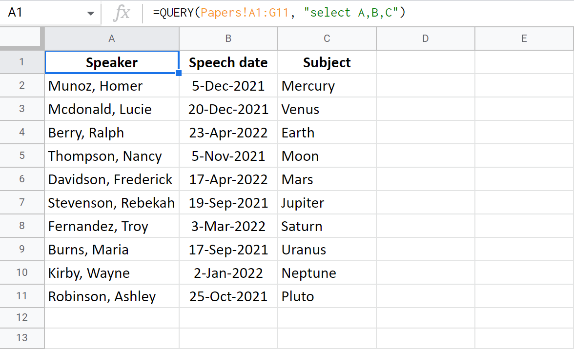 Return specific columns only.