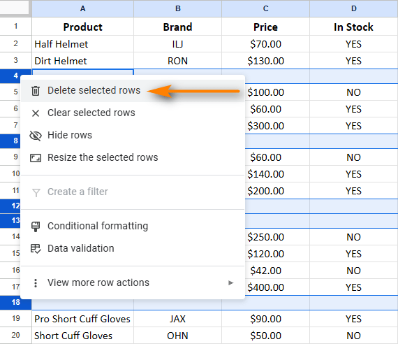 5 simple ways to delete empty rows & cells in Google Sheets
