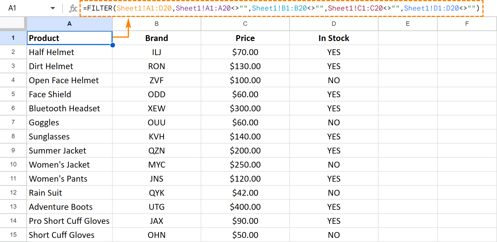 Use Google Sheets FILTER function to delete empty cells.