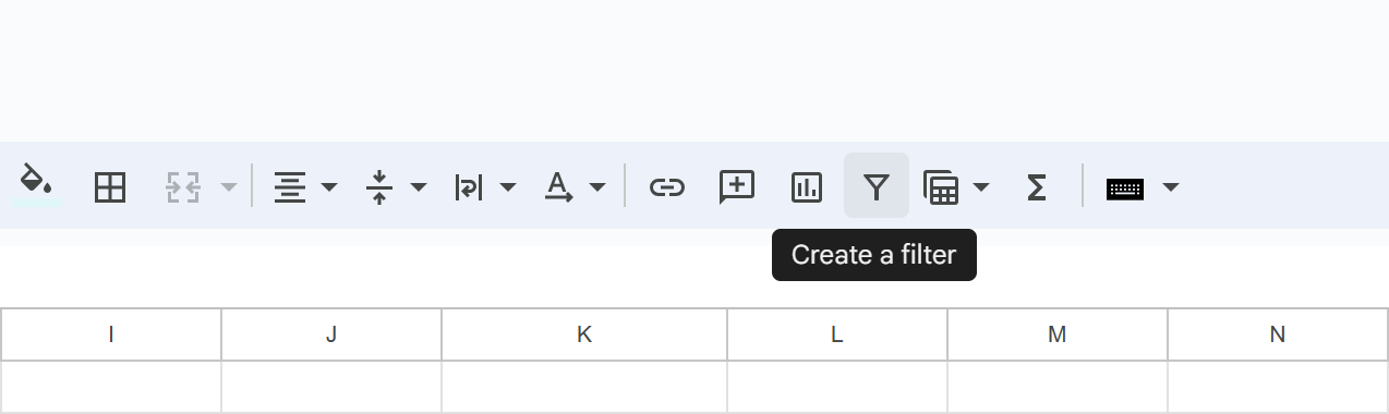 Create a filter icon on the Google Sheets toolbar.