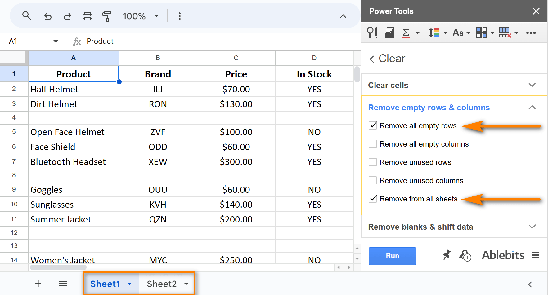 How to delete all empty rows from all Google Sheets.